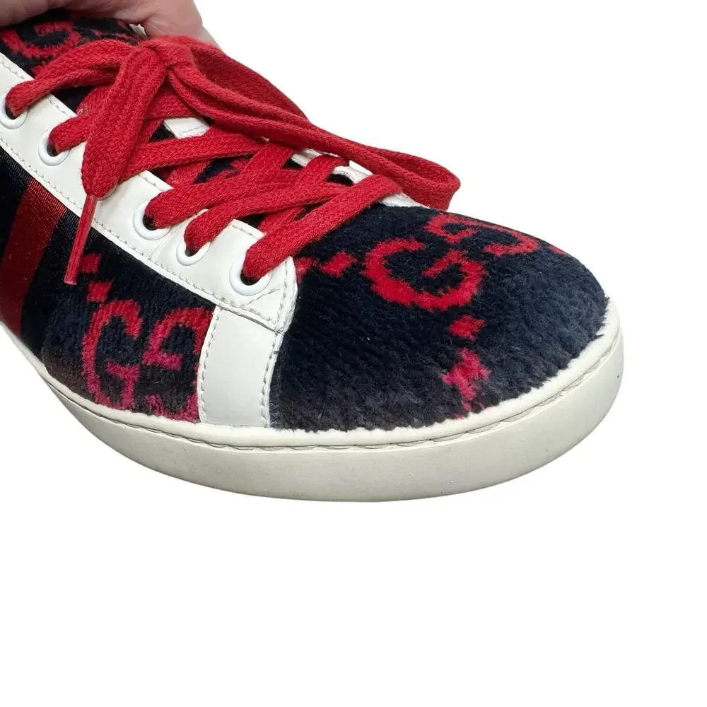 Gucci Ace GG Fabric Sneakers Navy Red Monogram Web Stripe Low Top Women’s 39 - Picture 10 of 11